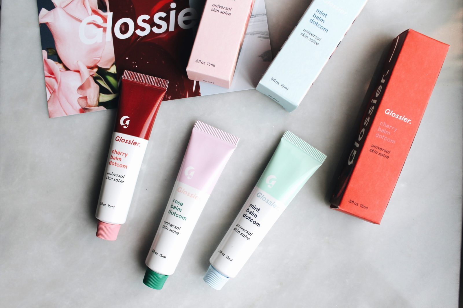 Glossier Flavored Balm DotComs in Cherry, Rose & Mint Review + Swatches